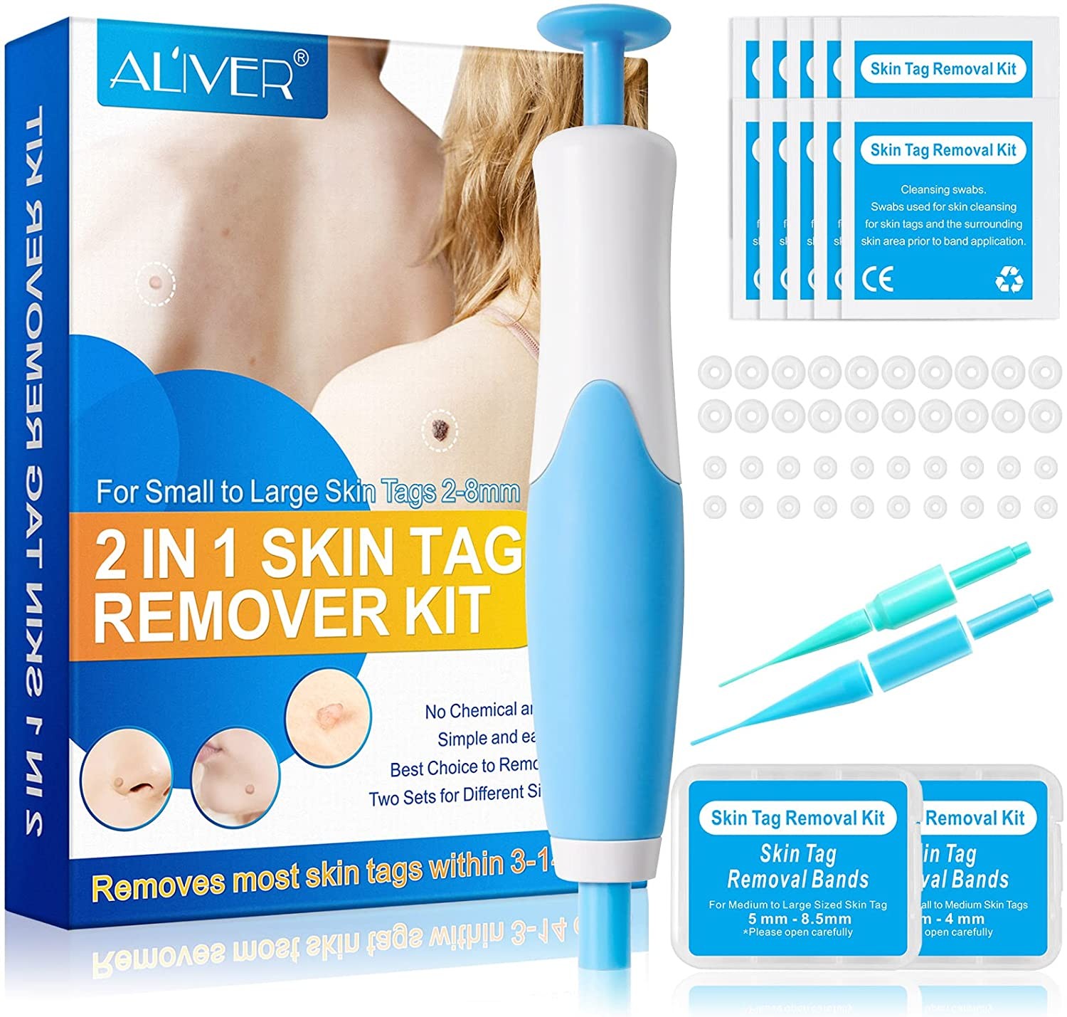 Skin Tag Remover, Painless Skin Tag Remover Kit Mole Remover for large skin tags (2mm-8.5mm), (includes 20 strips and cleaning wipes) ready to use in minutes
